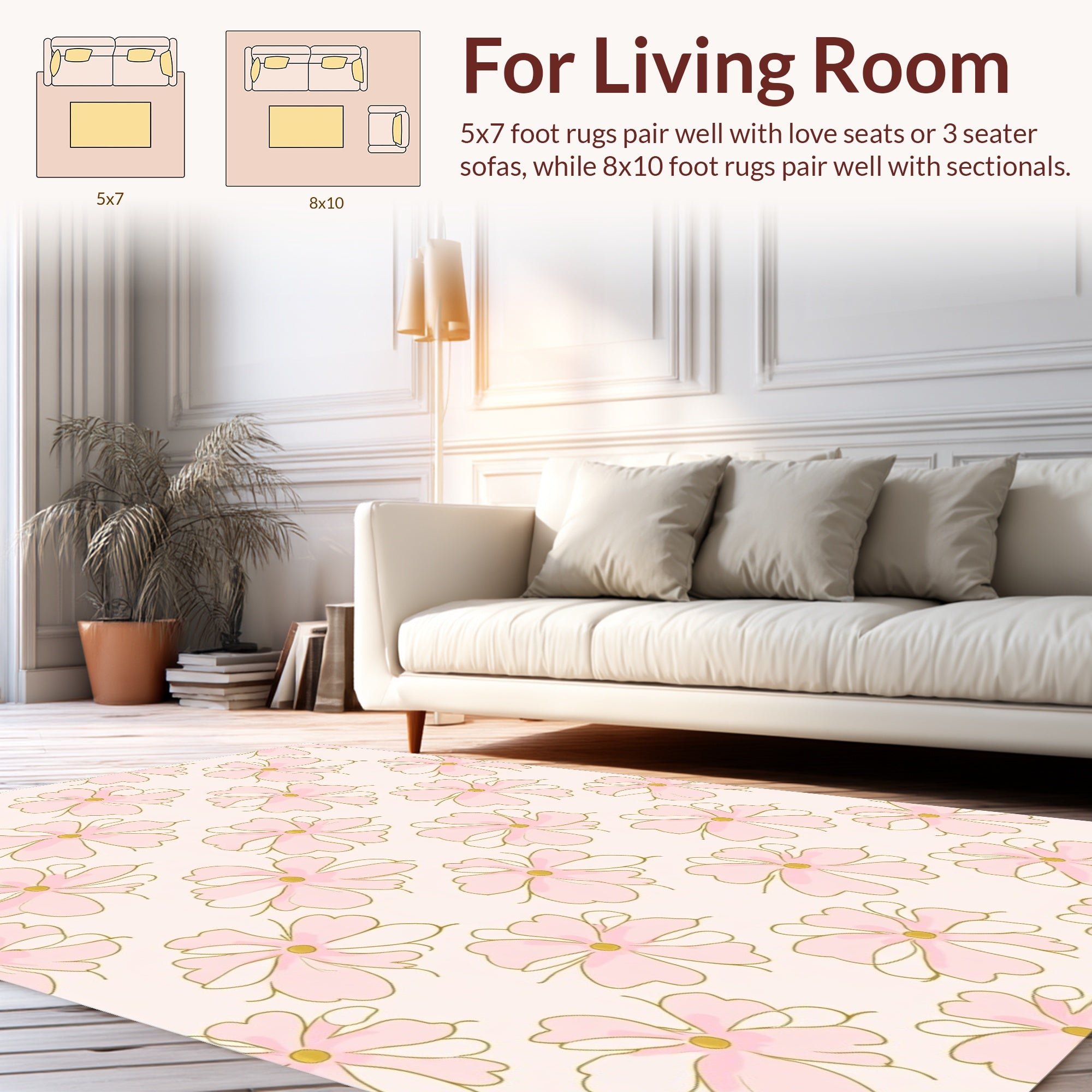 Delicate Pink Floral Pattern Design Rug
