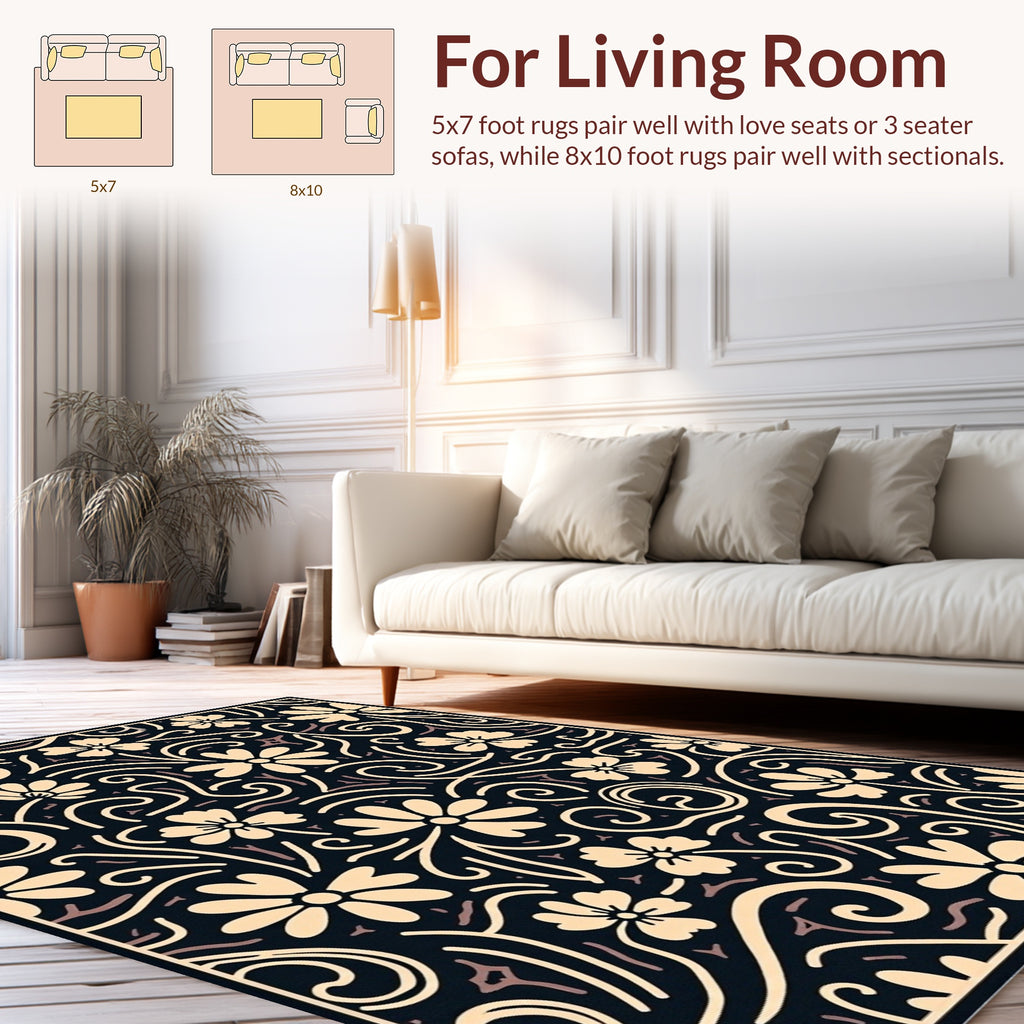 Cream Floral Swirl Pattern Rug