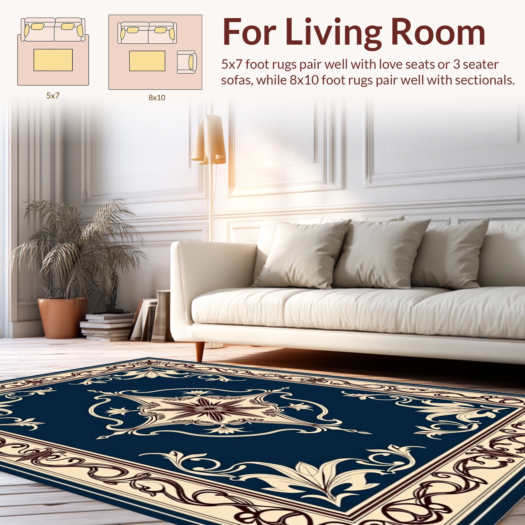 Art Nouveau Cream Blue Floral Border Rug
