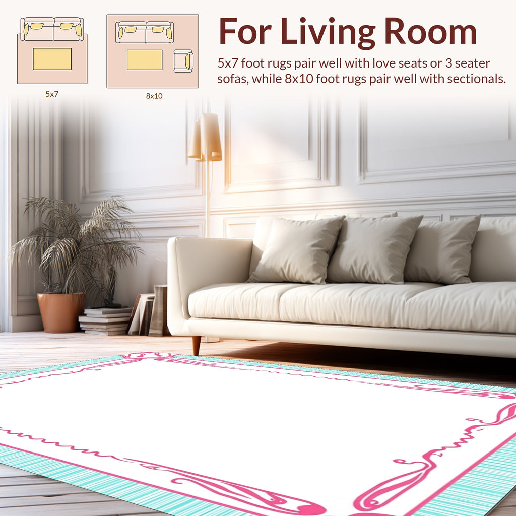 Pink And Teal Abstract Swirl Border Rug