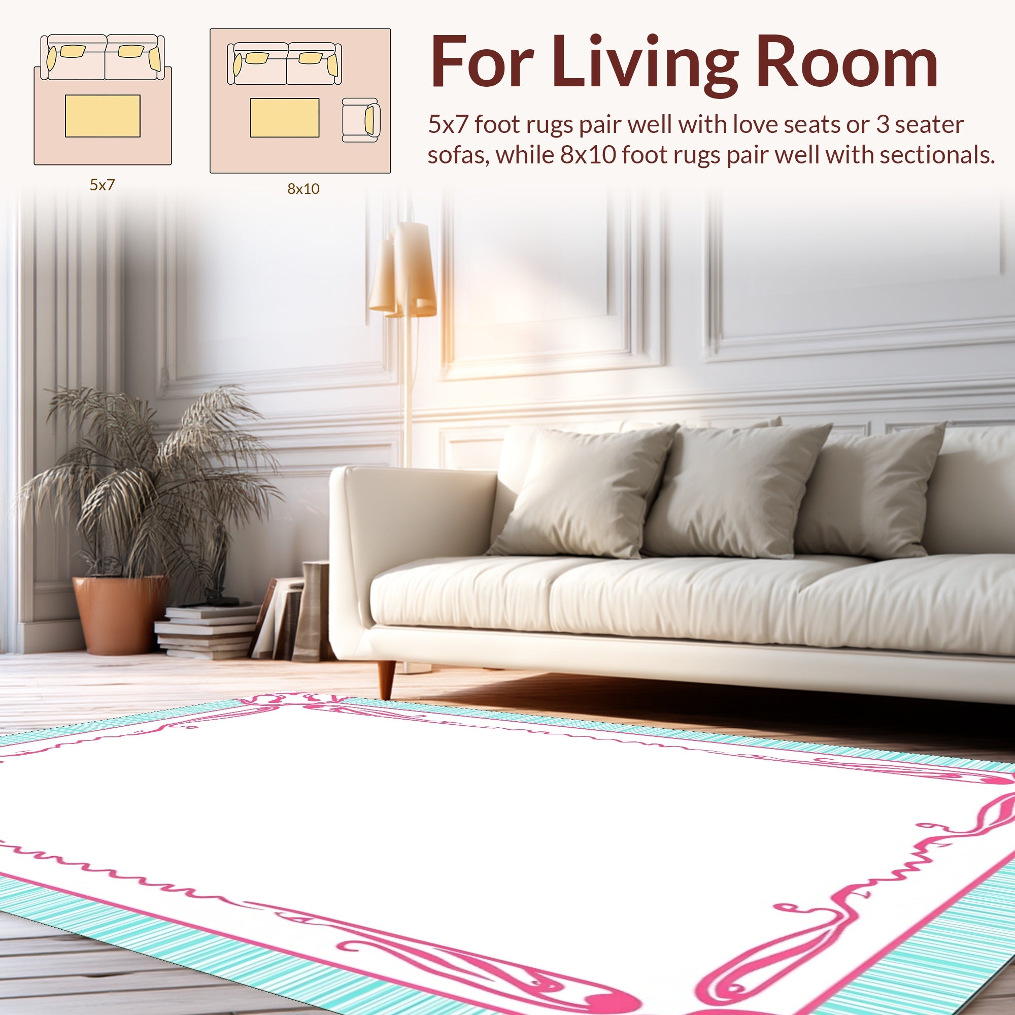 Pink And Teal Abstract Swirl Border Rug