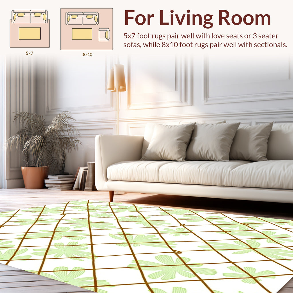 Thin Lattice Green Floral Design Rug