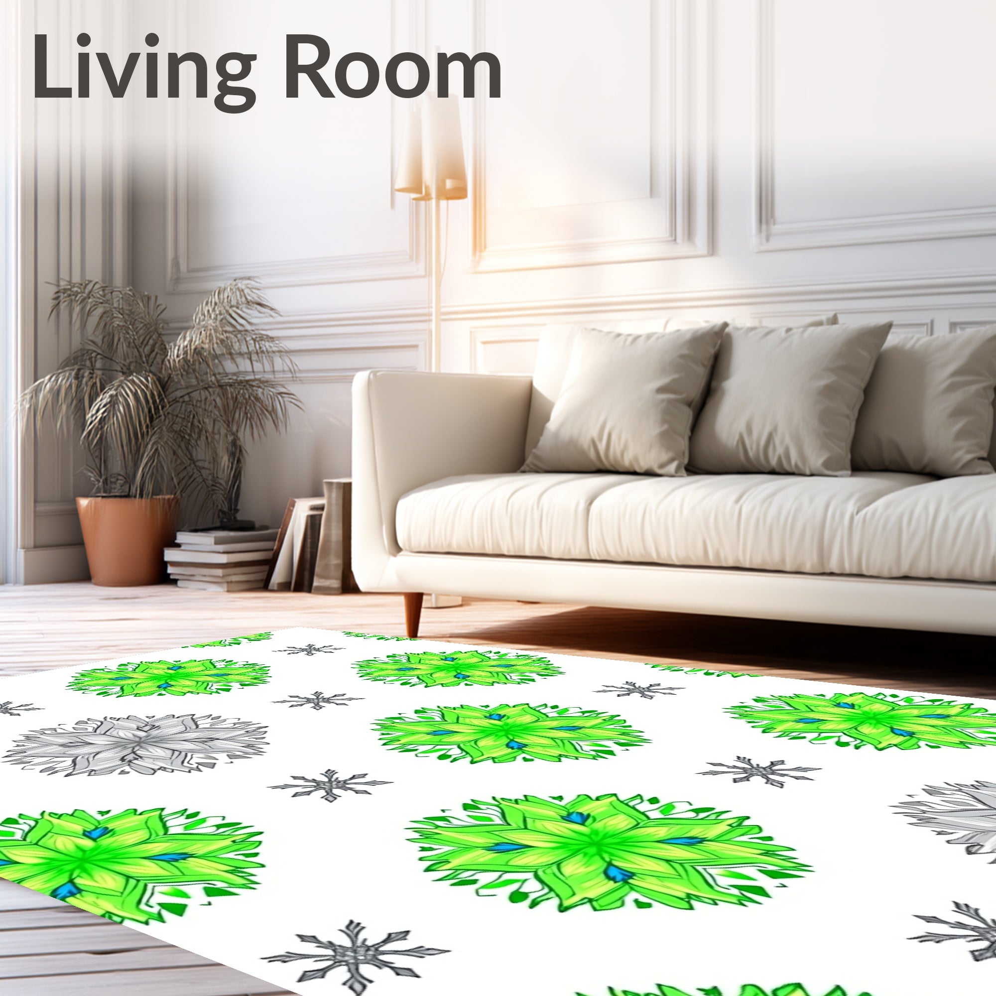 Vibrant Green Snowflake Mandala Art Rug
