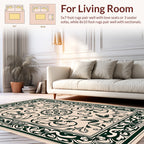 Intricate Floral Dark Green On Cream Rug