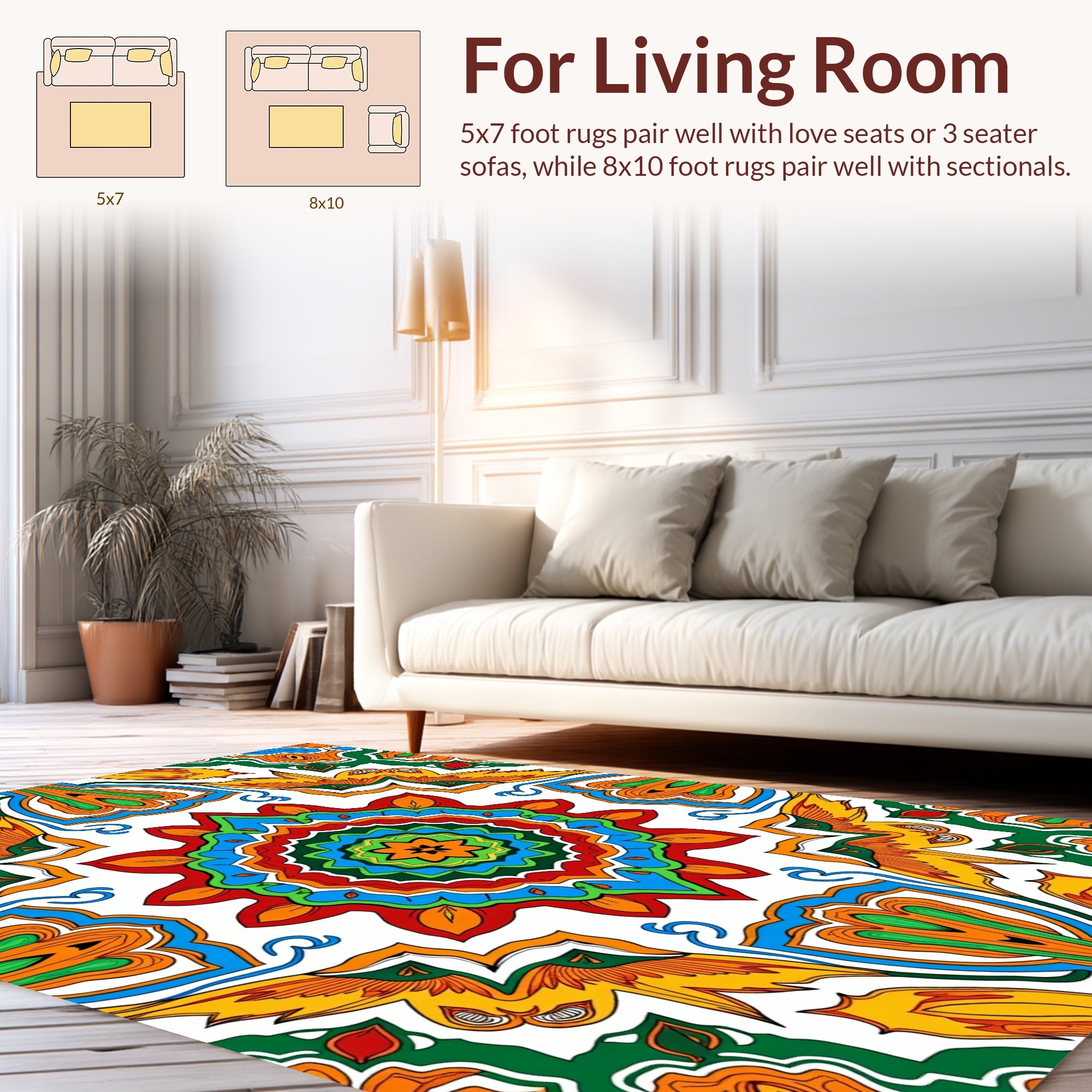Vibrant Floral Mandala Abstract Design Rug