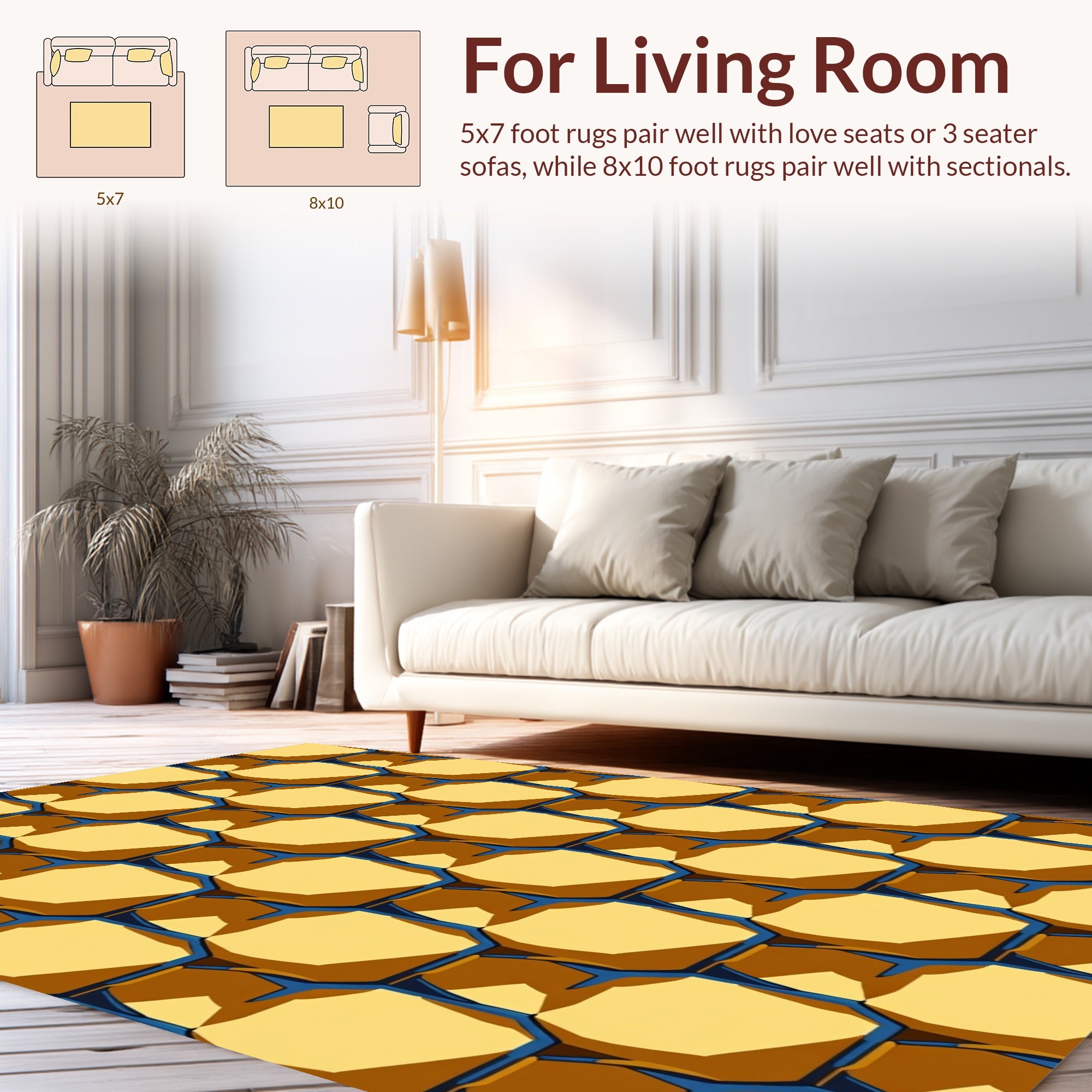 Golden Honeycomb Geometric Pattern Rug