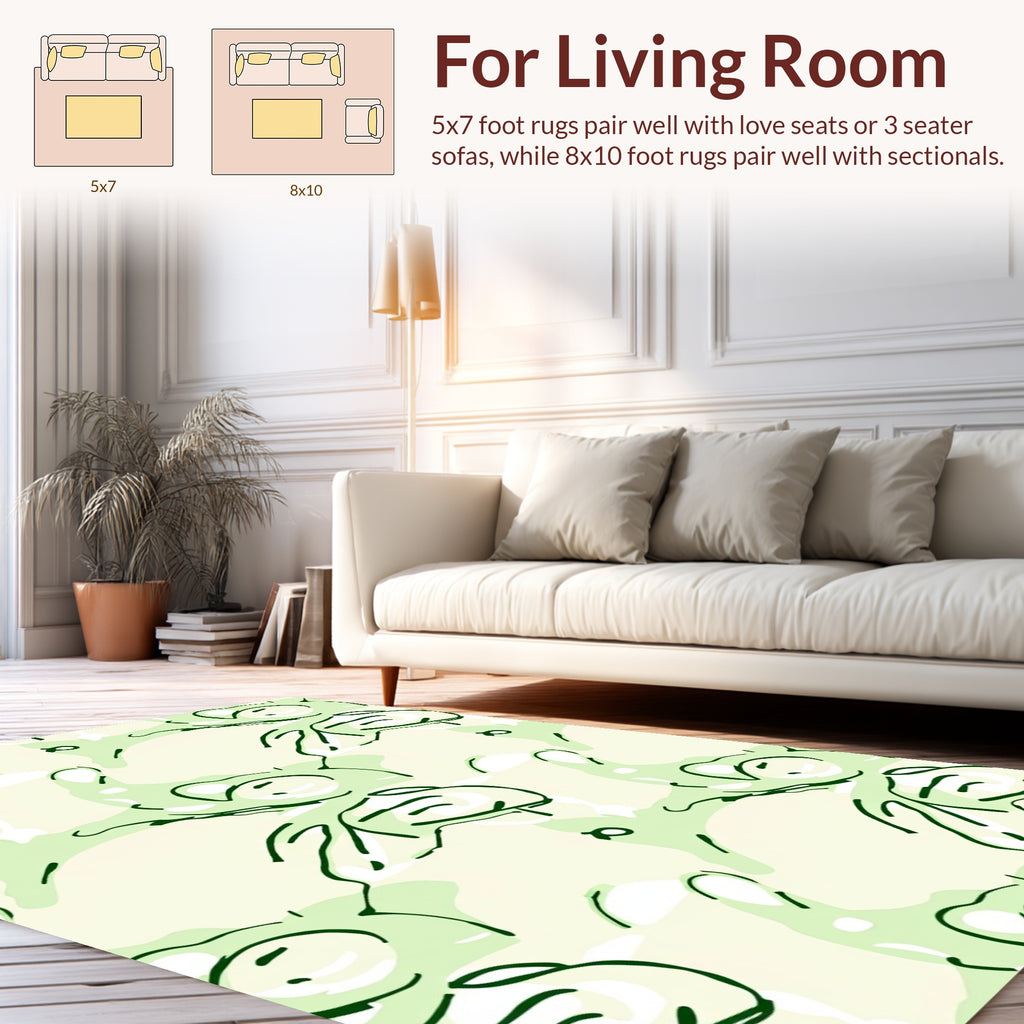 Abstract Green White Line Art Rug