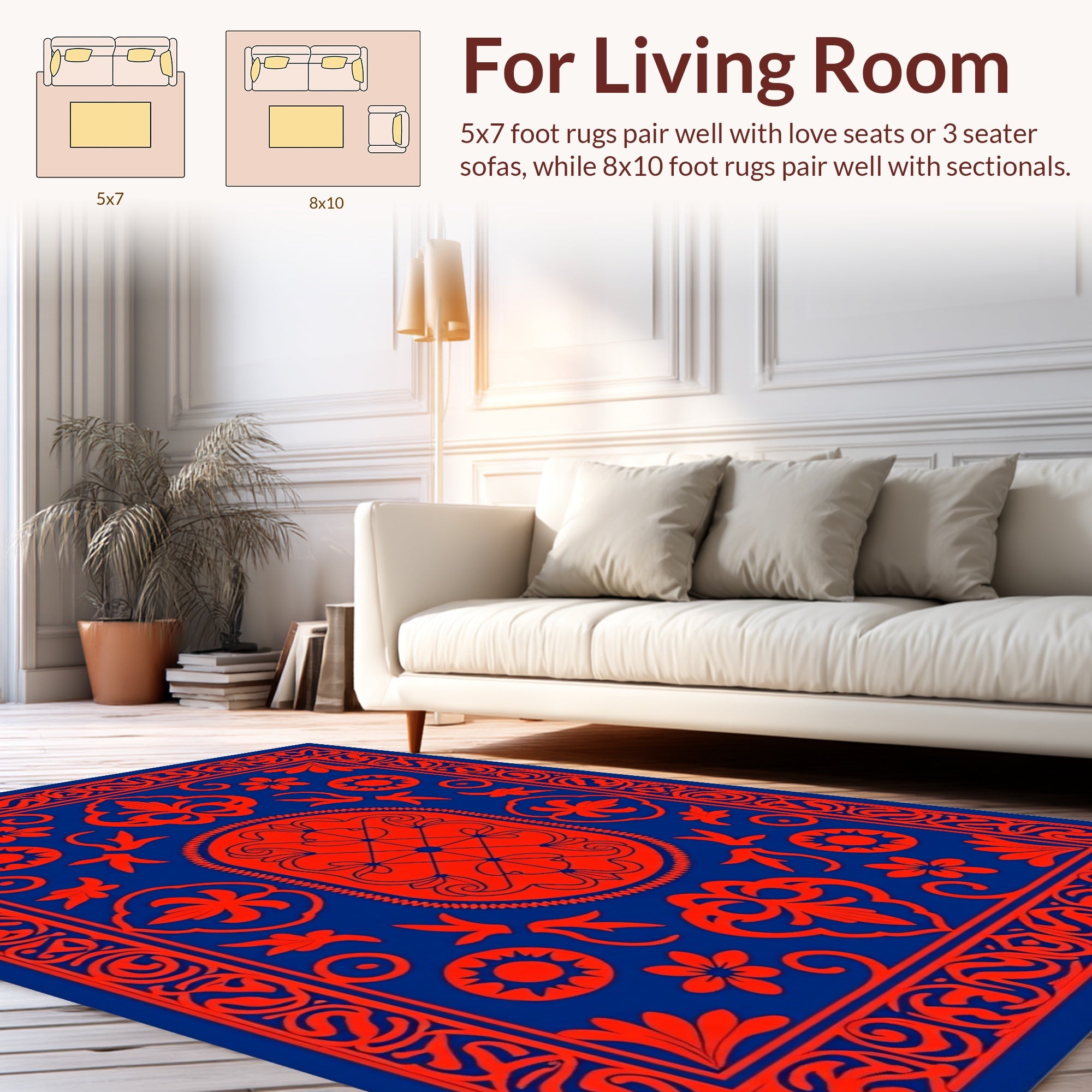 Ornate Floral Red and Blue Rug