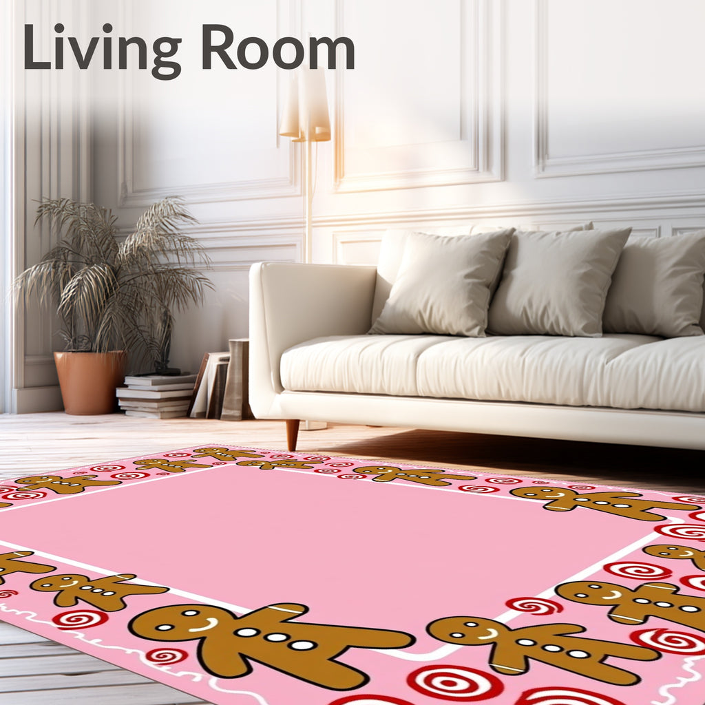 Pink Gingerbread Man Swirl Border Rug