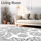 Monochromatic Gray Floral Mandala Art Rug