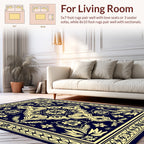 Navy Yellow Floral Mandala Pattern Rug