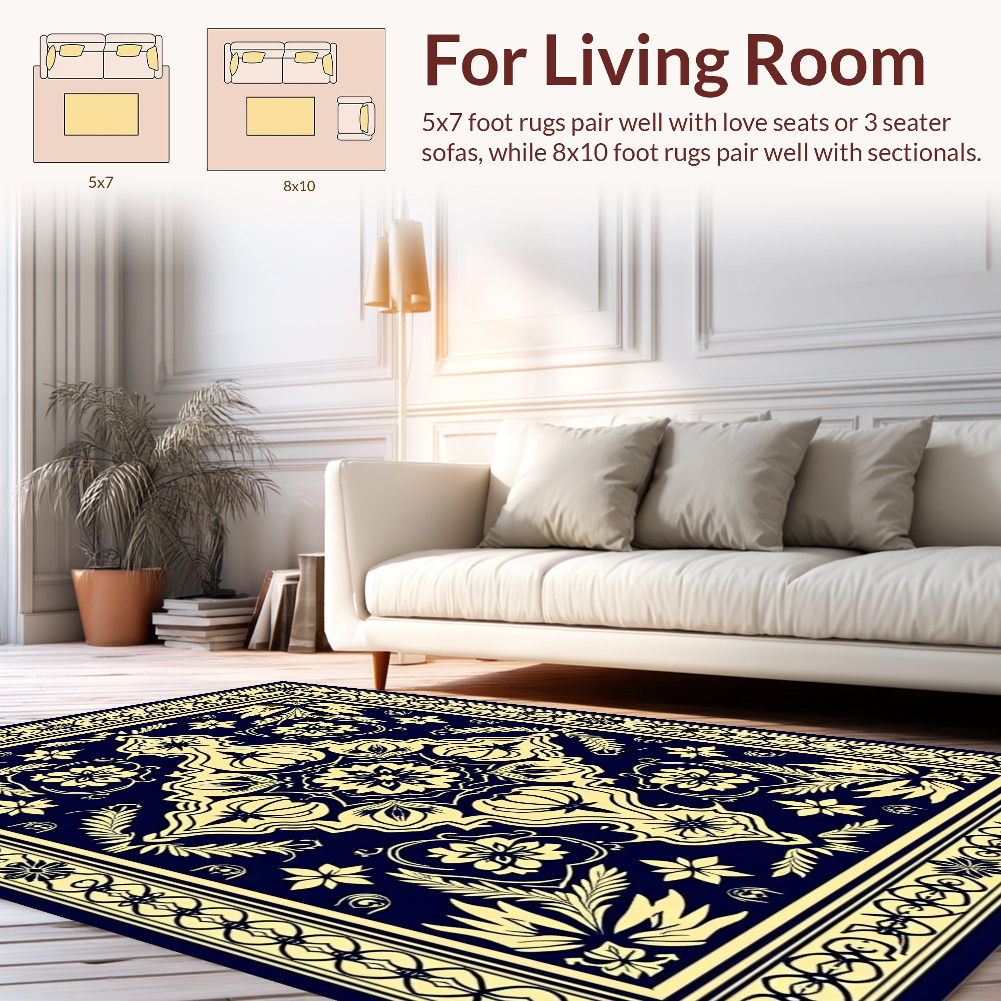 Navy Yellow Floral Mandala Pattern Rug