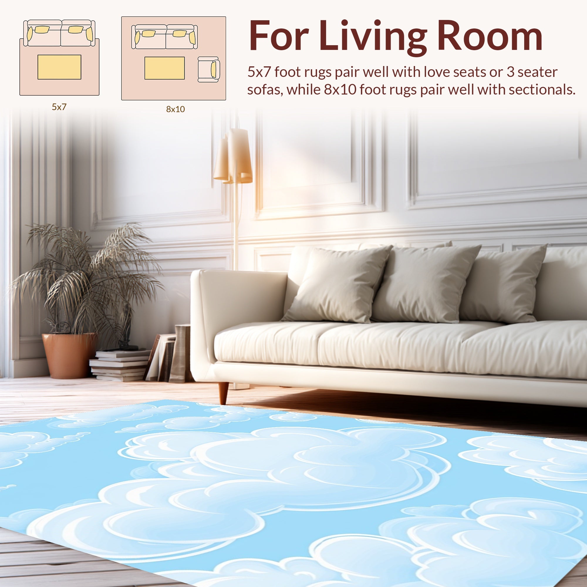 Whimsical Cloud Pattern Sky Design Rug