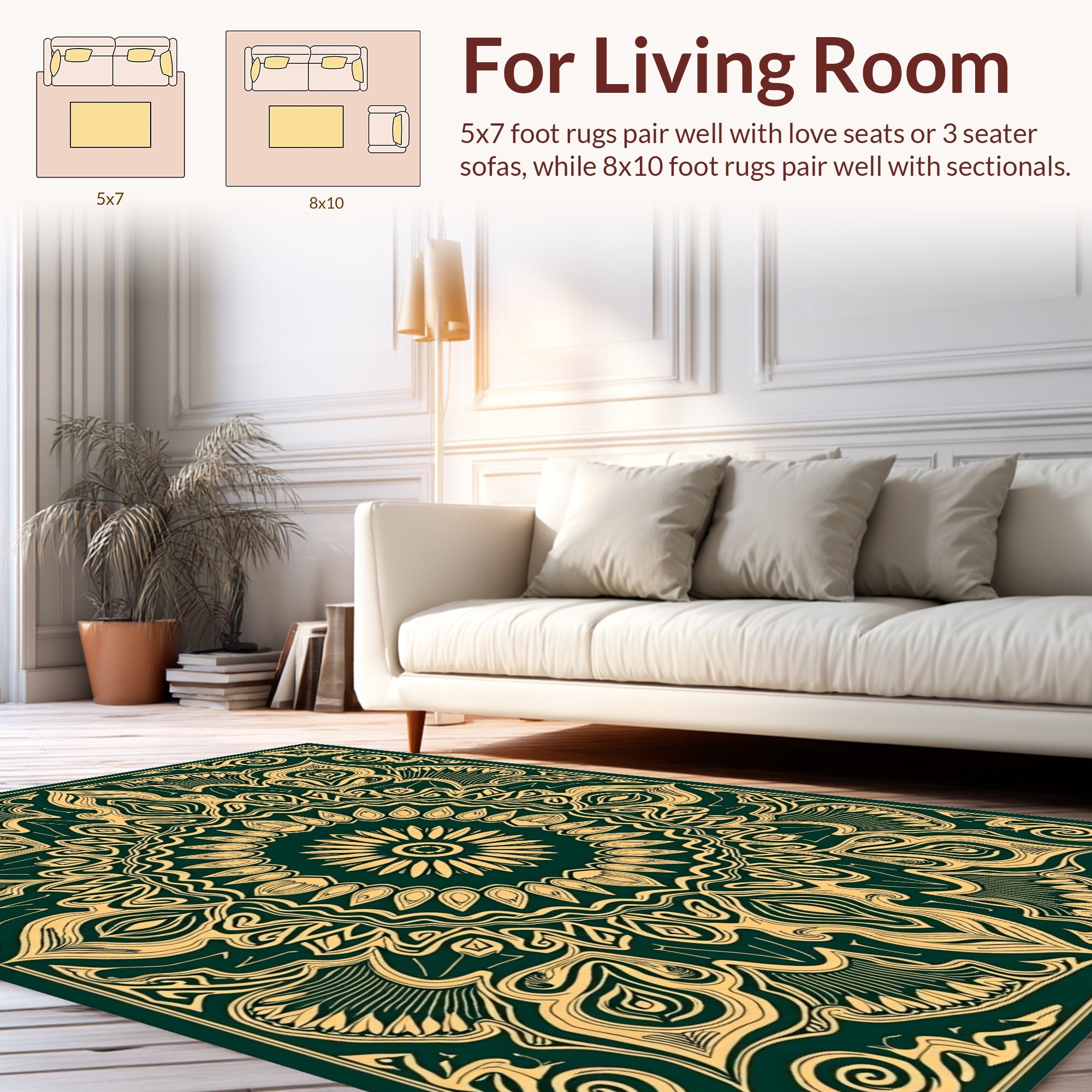 Intricate Gold Mandala Pattern Rug