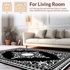 Classic Black White Floral Medallion Rug