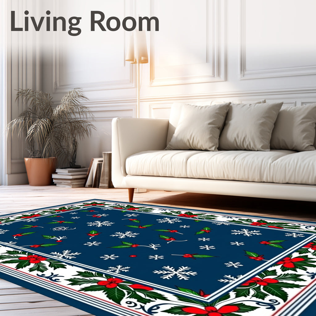 Winter Snowflake Holly Berry Border Rug
