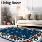 Winter Snowflake Holly Berry Border Rug