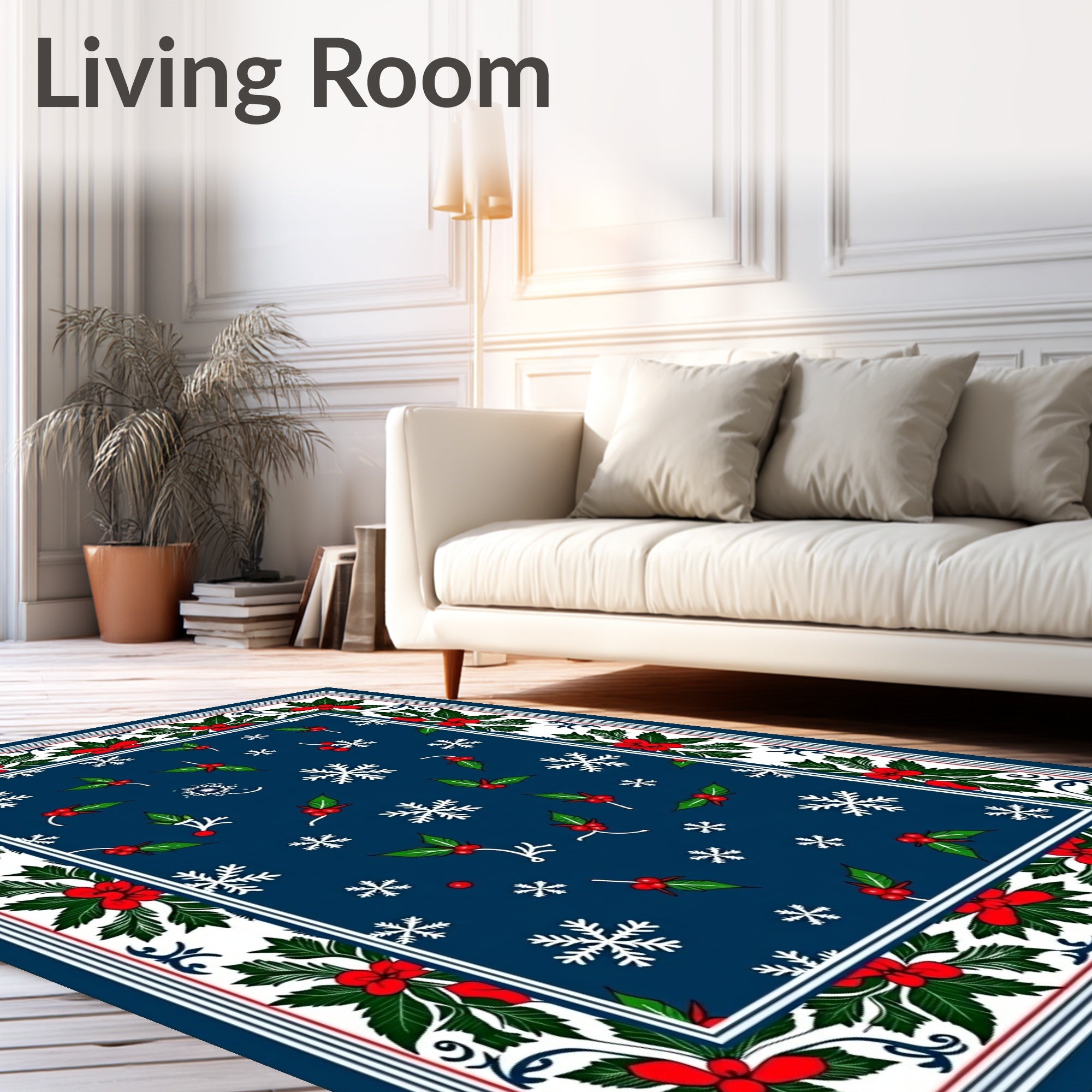 Winter Snowflake Holly Berry Border Rug