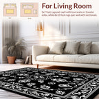 Elegant Black White Floral Medallion Rug