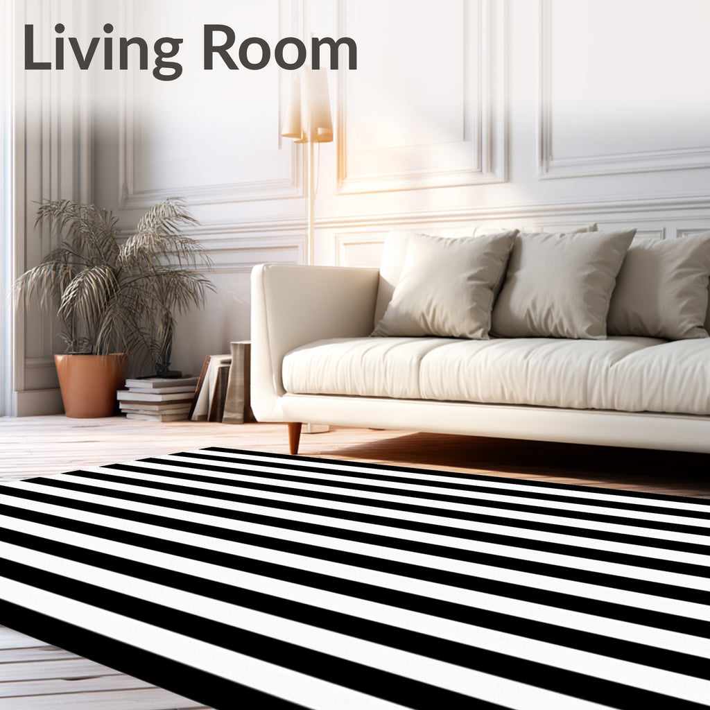 Classic Black White Vertical Stripes Rug