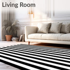 Classic Black White Vertical Stripes Rug