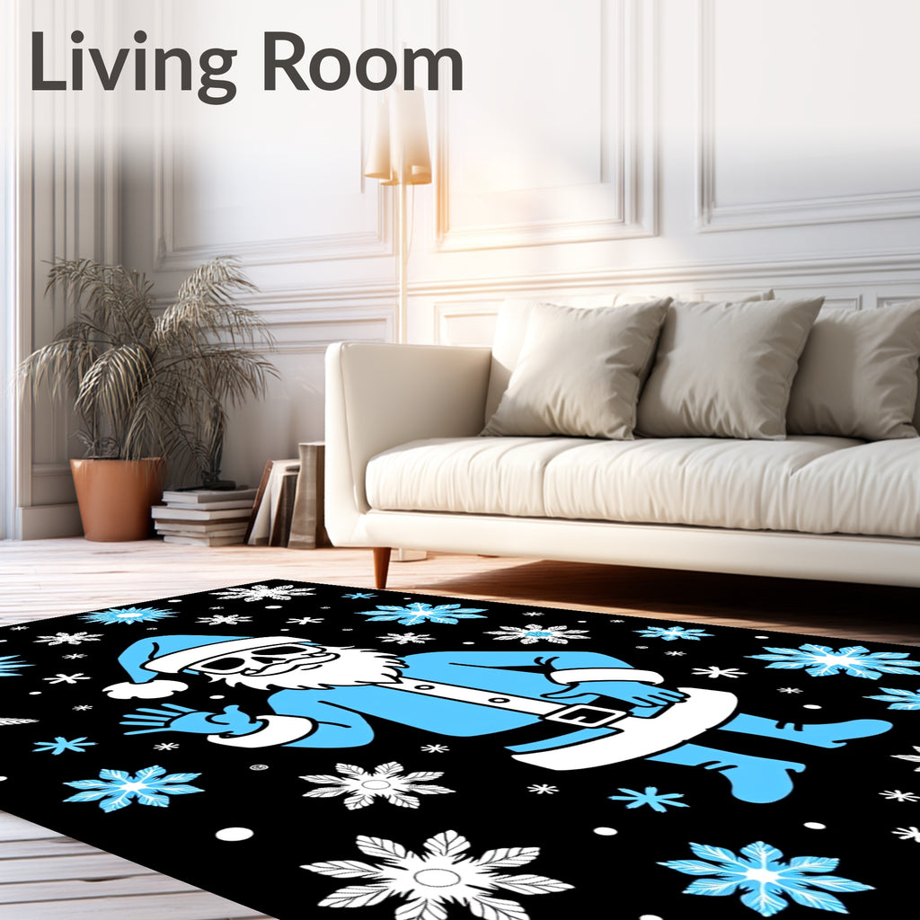 Creepy Blue Santa Snowy Starflakes Rug