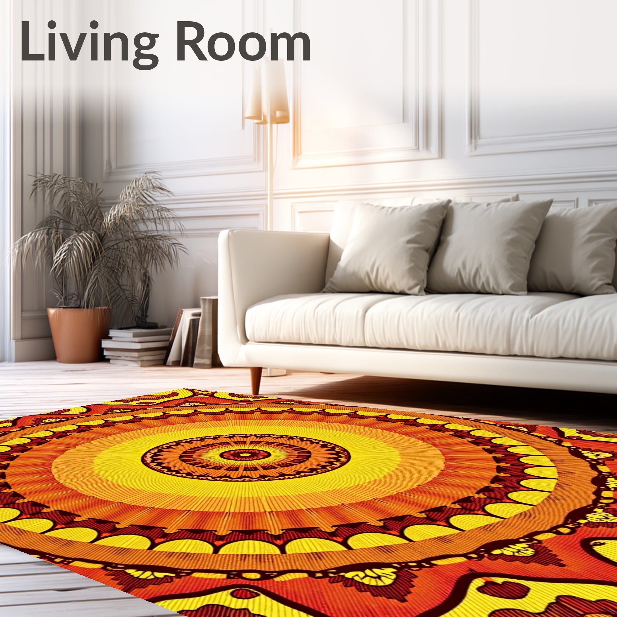 Radiant Orange Yellow Mandala Pattern Rug