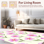 Pink Floral Pattern with Green Stems Rug