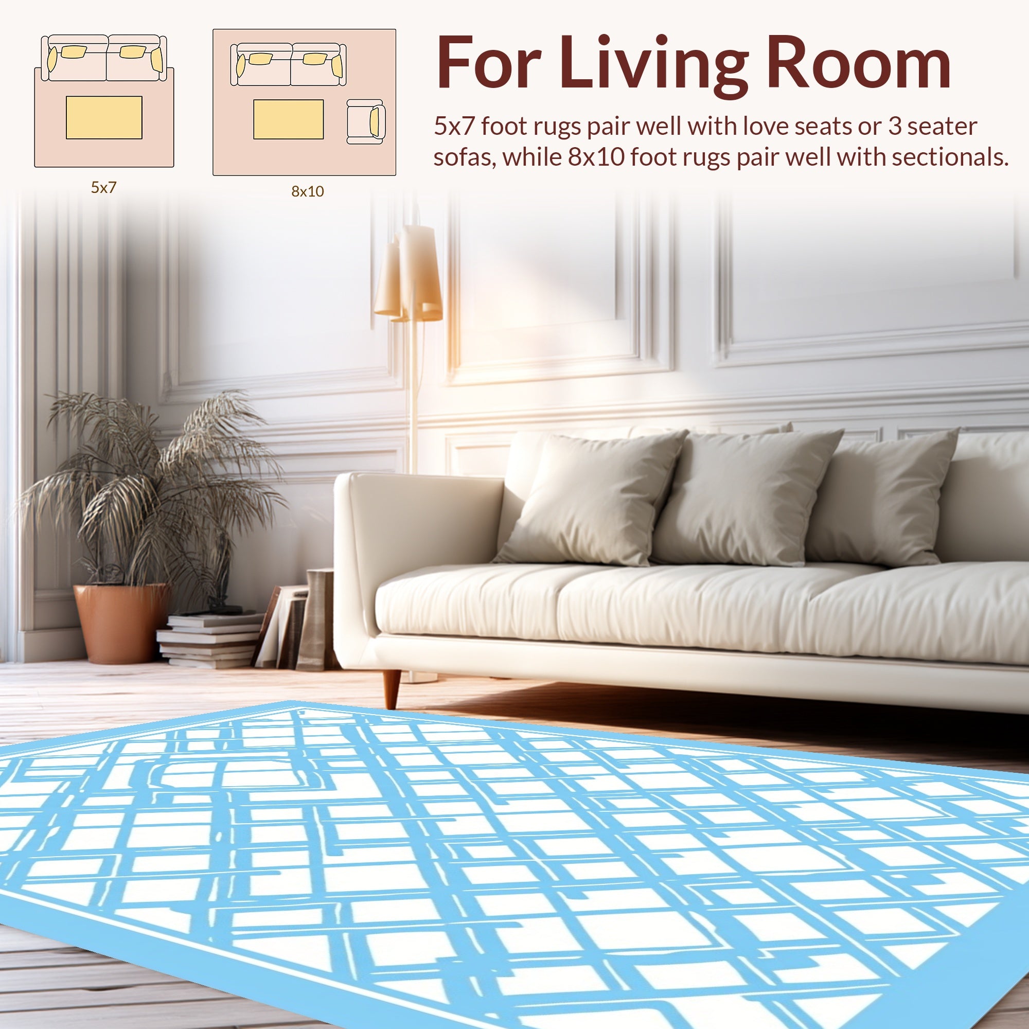 Abstract Blue Geometric Lattice Pattern Rug