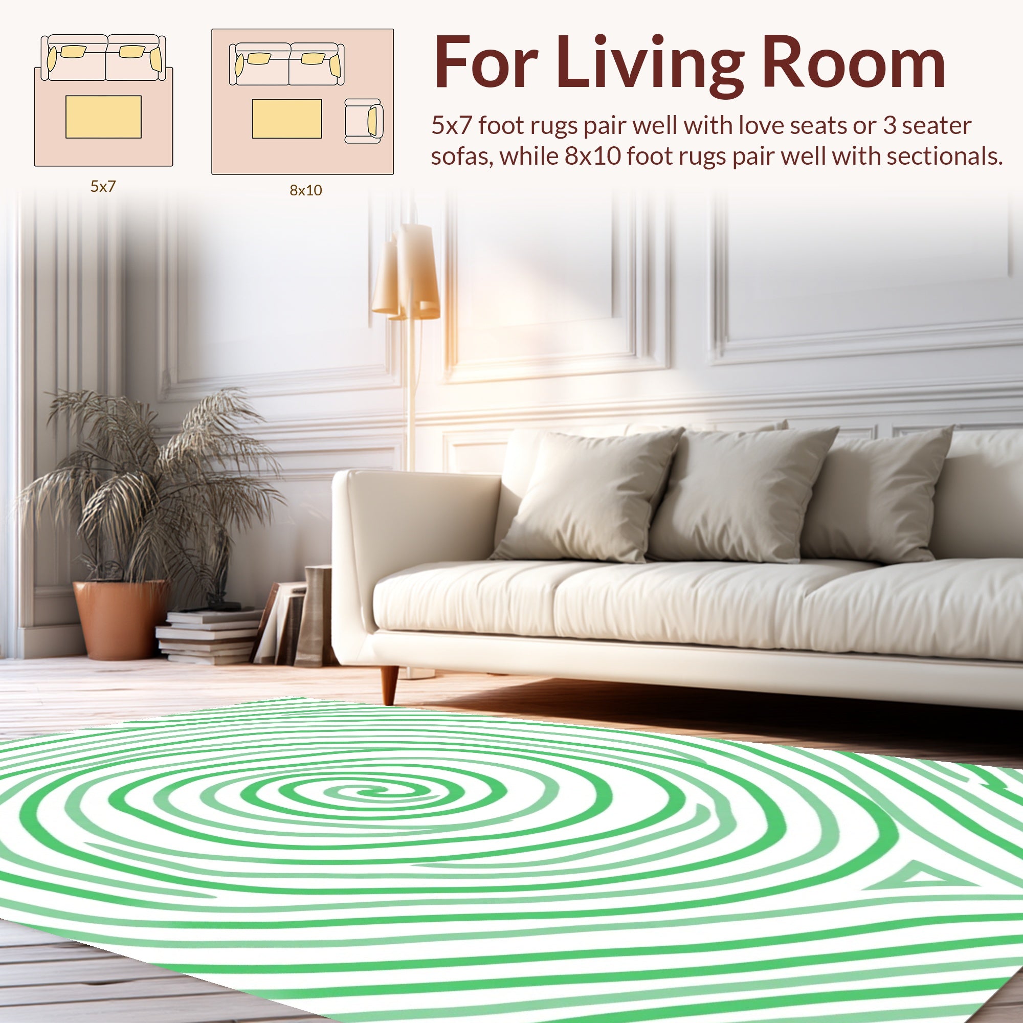 Green Swirl Concentric Lines Rug