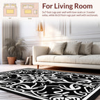 Intricate Black White Floral Pattern Rug