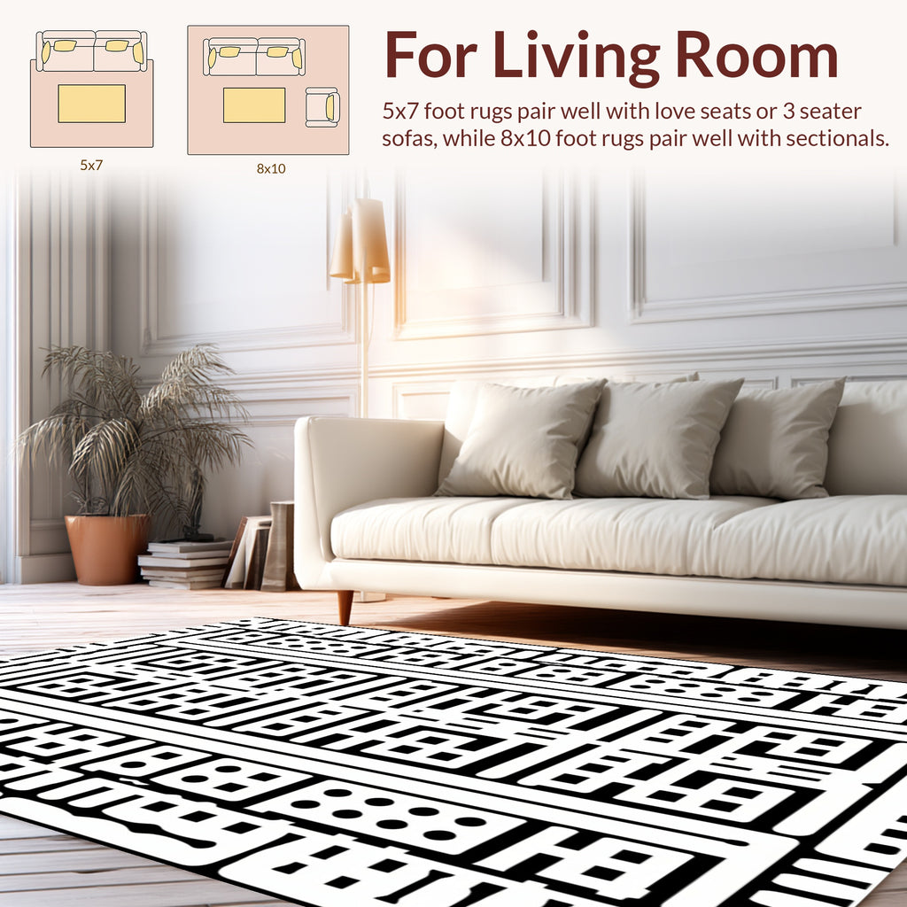 Bold Black White Graphic Pattern Rug