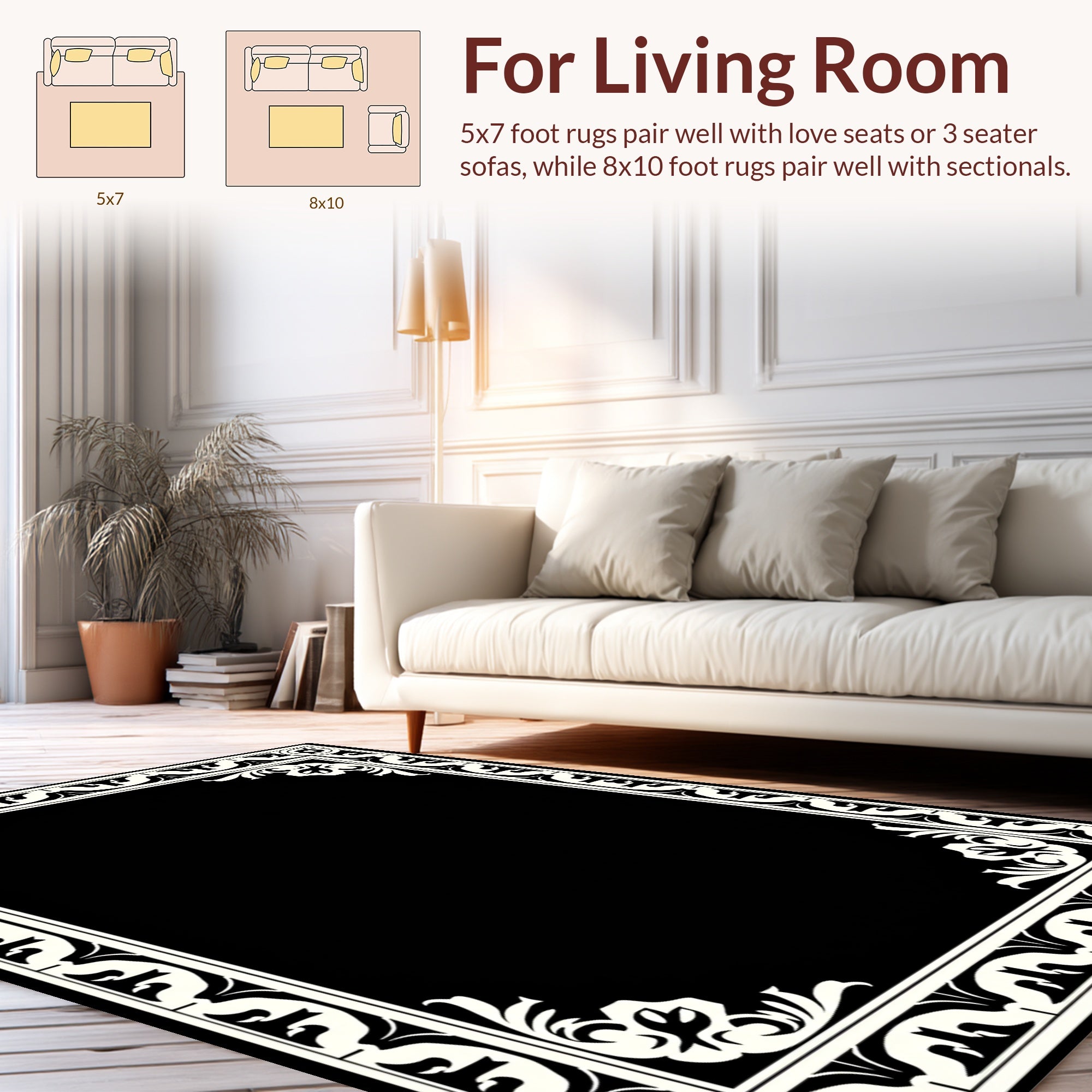 Black Ivory Ornate Scroll-Like Frame Rug