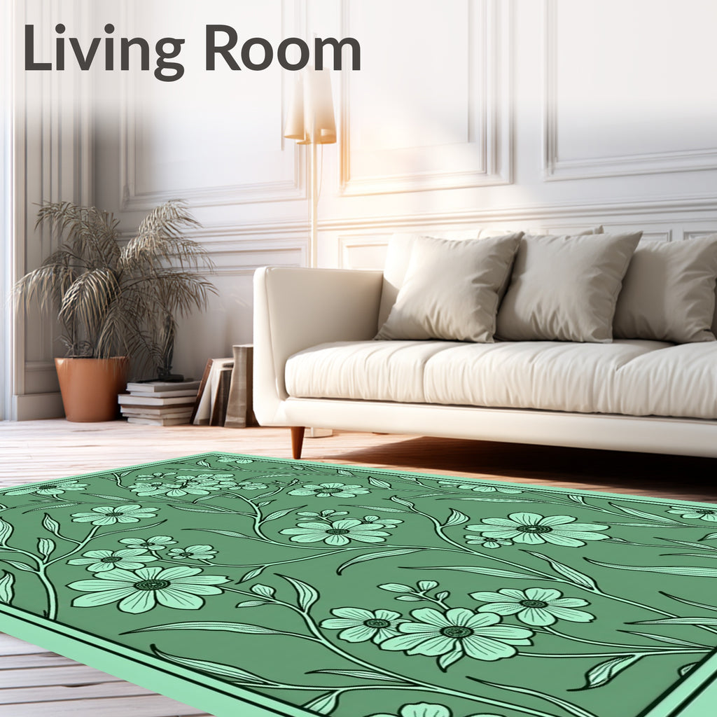 Sage Green Floral Vine Art Rug