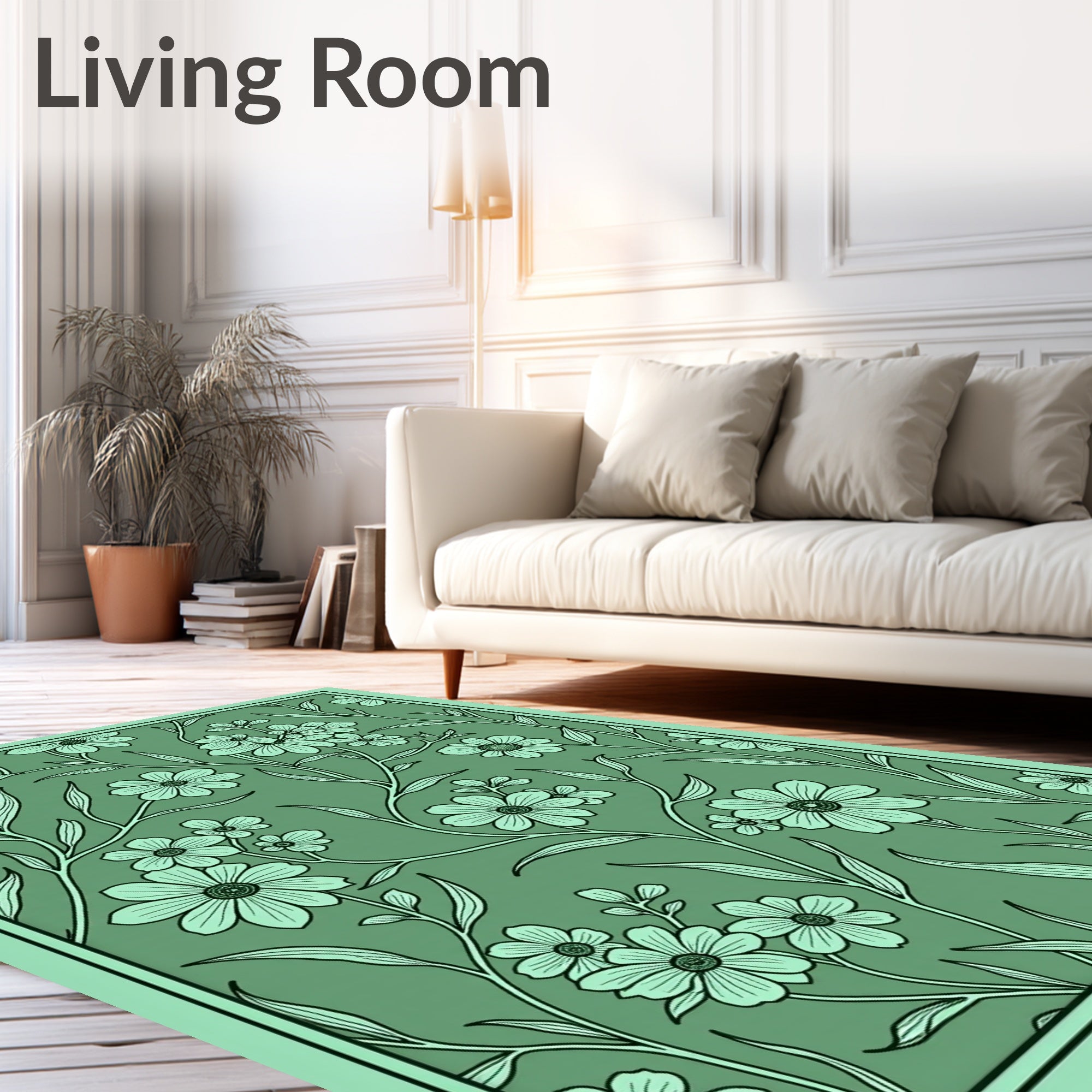 Sage Green Floral Vine Art Rug