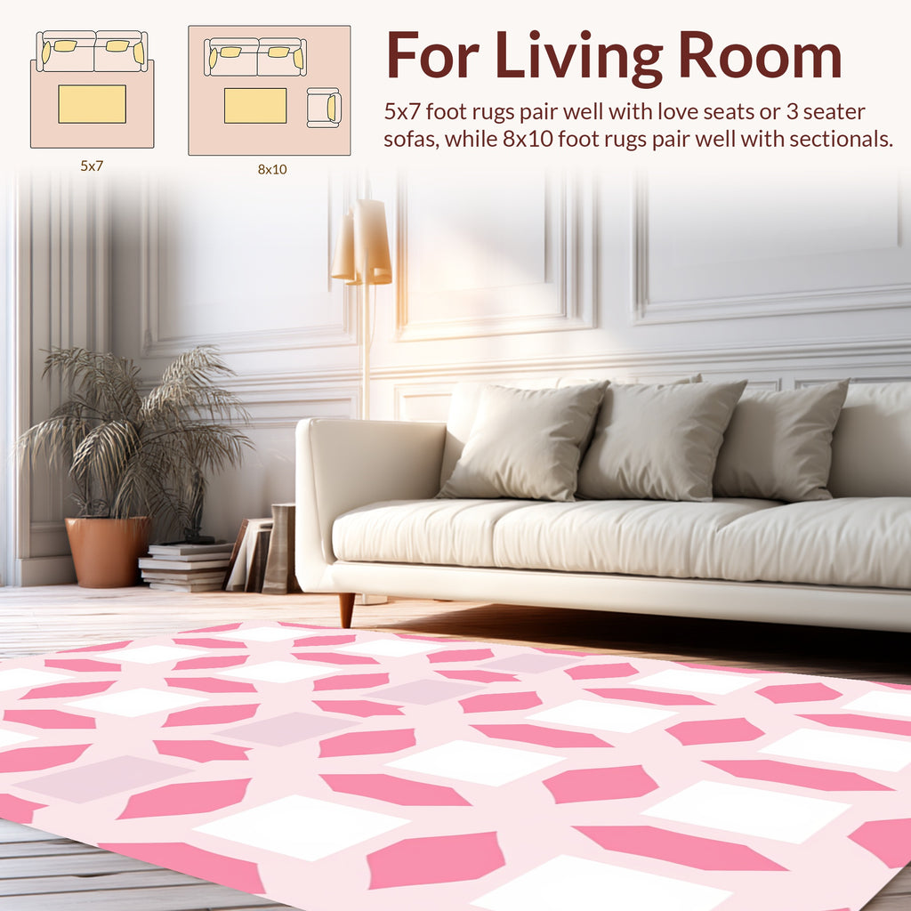 Pink White Geometric Lattice Pattern Rug