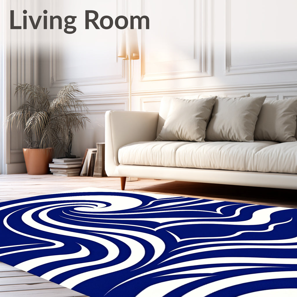 Bold Blue Abstract Swirl Wave Rug
