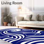 Bold Blue Abstract Swirl Wave Rug
