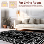 Classic Floral Motif Black and White Rug