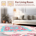 Pink Teal Floral Symmetry Pattern Rug