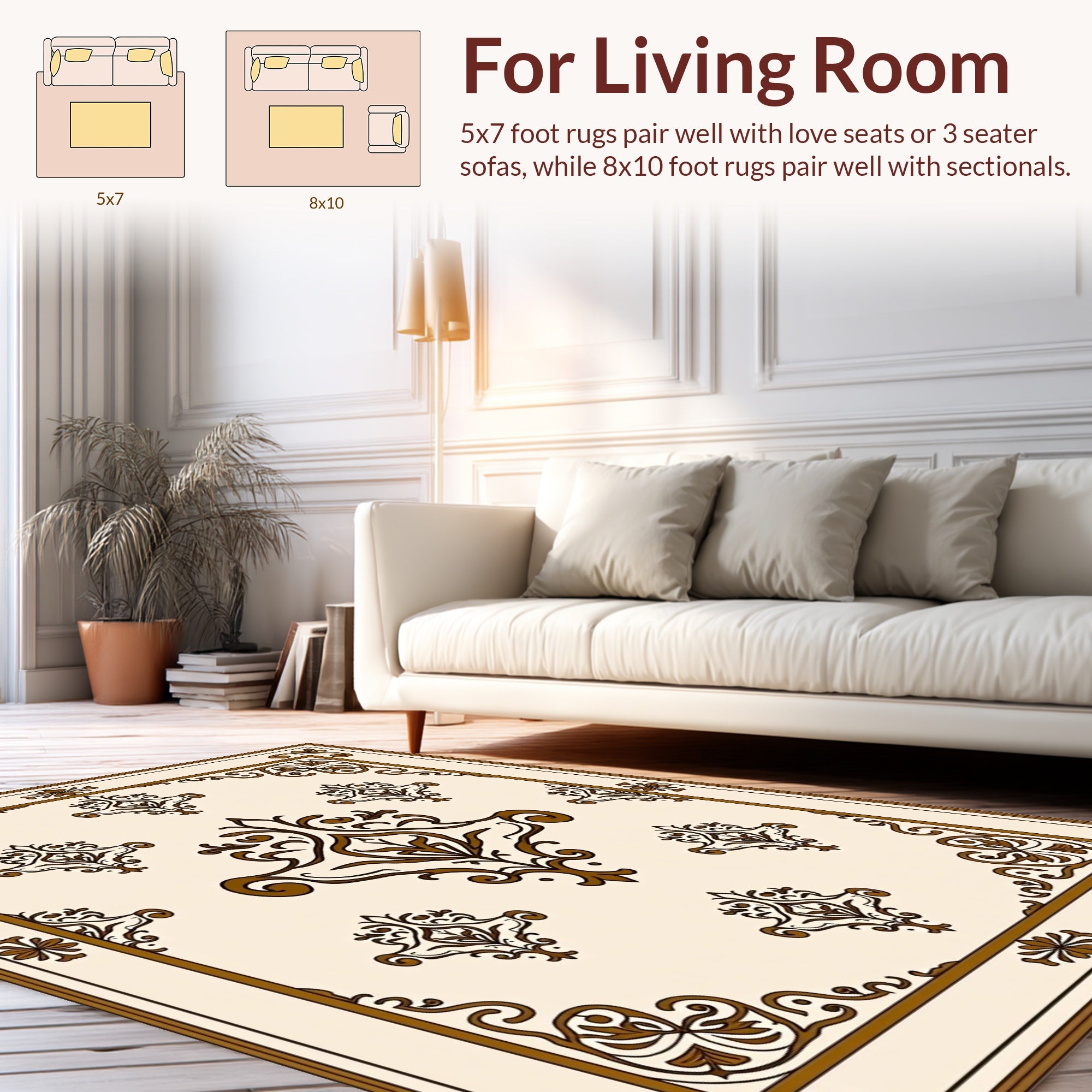 Classic Brown Floral Motif Rug