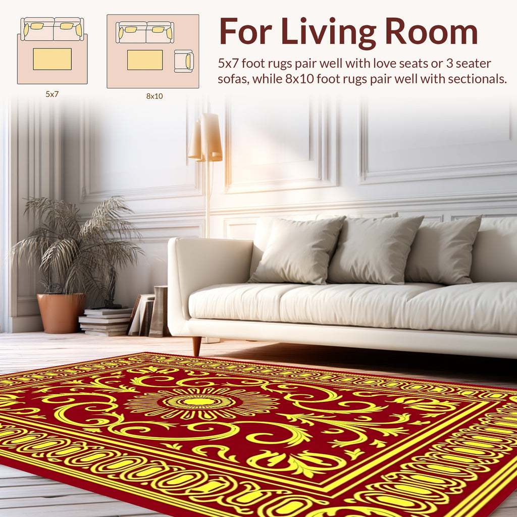 Ornate Red Gold Floral Medallion Rug