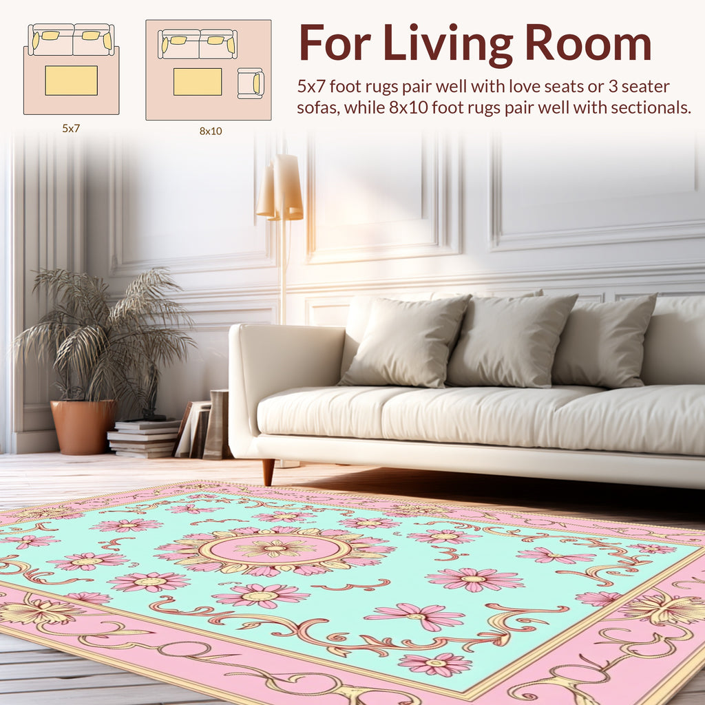 Pink Floral Detailed Pastel Rug