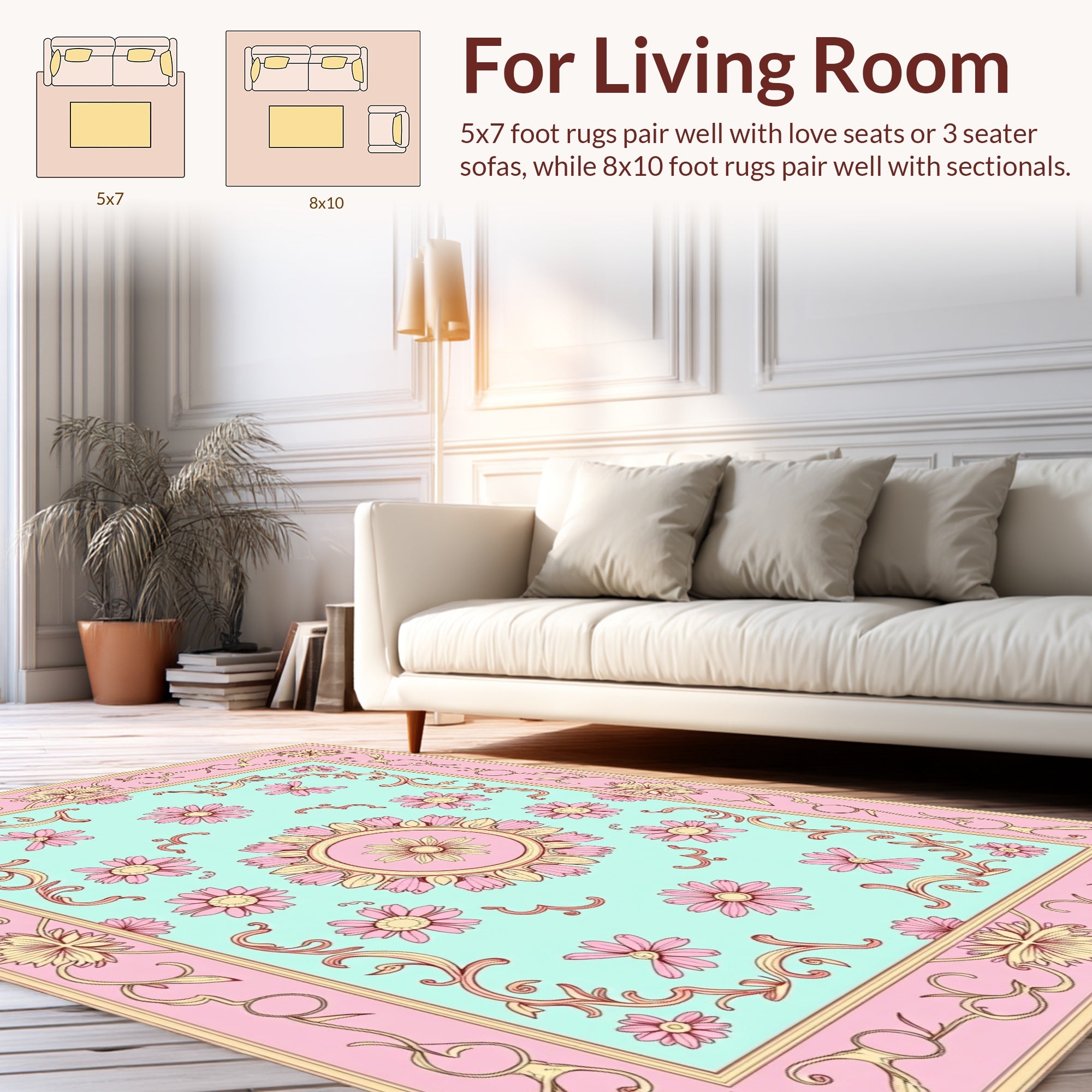 Pink Floral Detailed Pastel Rug