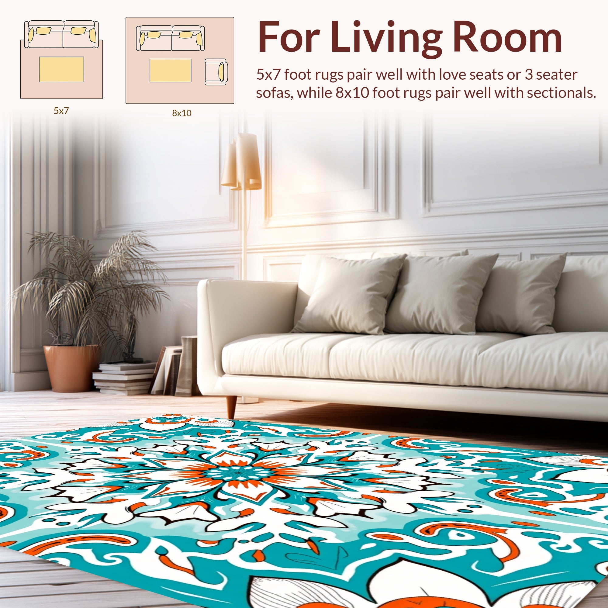 Mandala Floral Pattern With Teal Accents Rug
