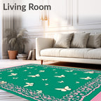 Teal White Butterfly Lace Border Rug