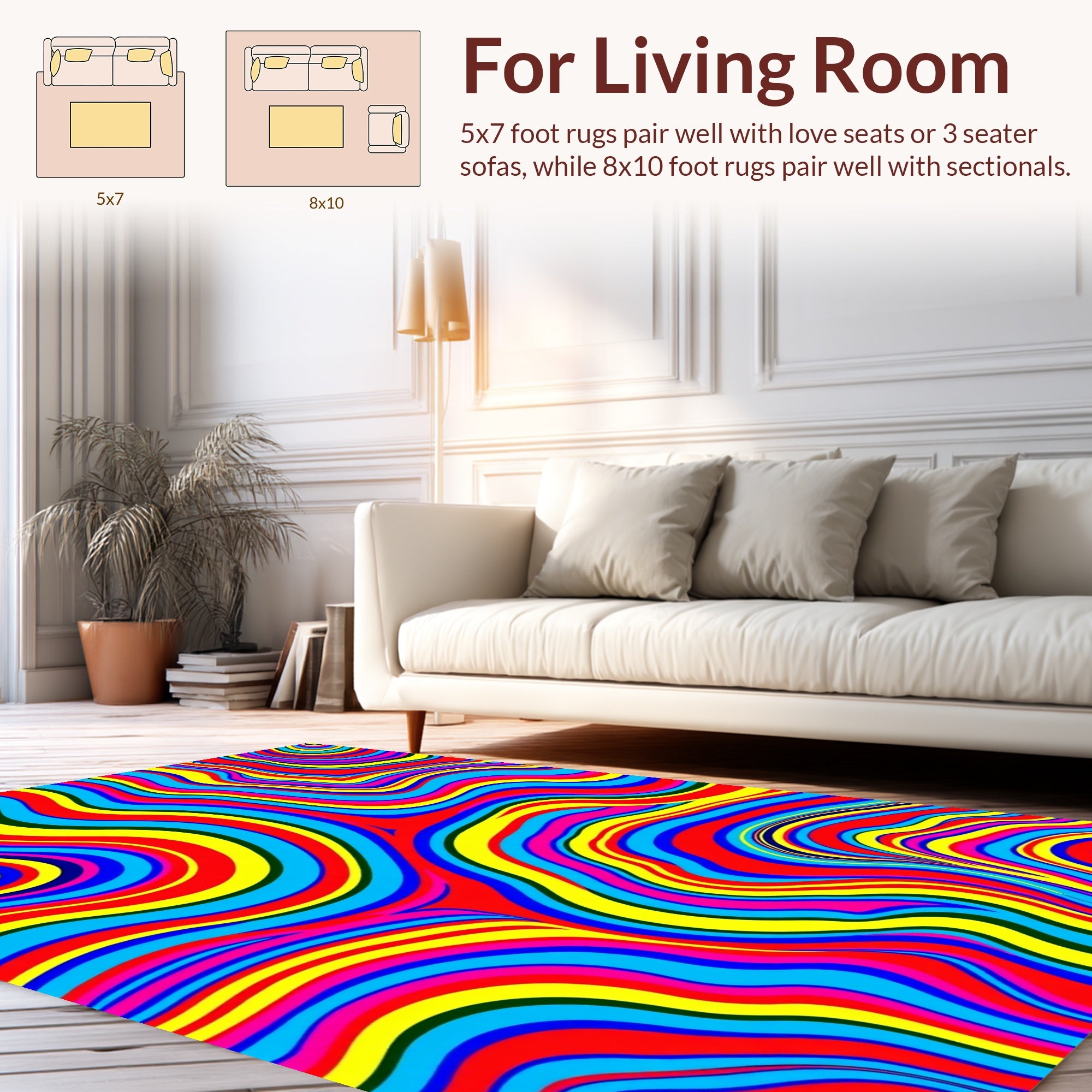 Vibrant Wavy Color Field Stripe Rug
