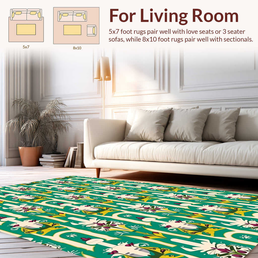 Emerald Ivory Geometric Floral Design Rug