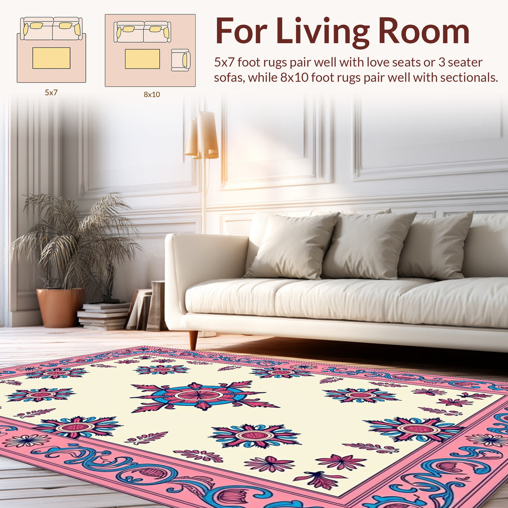 Pink Blue Floral Medallion Textile Rug