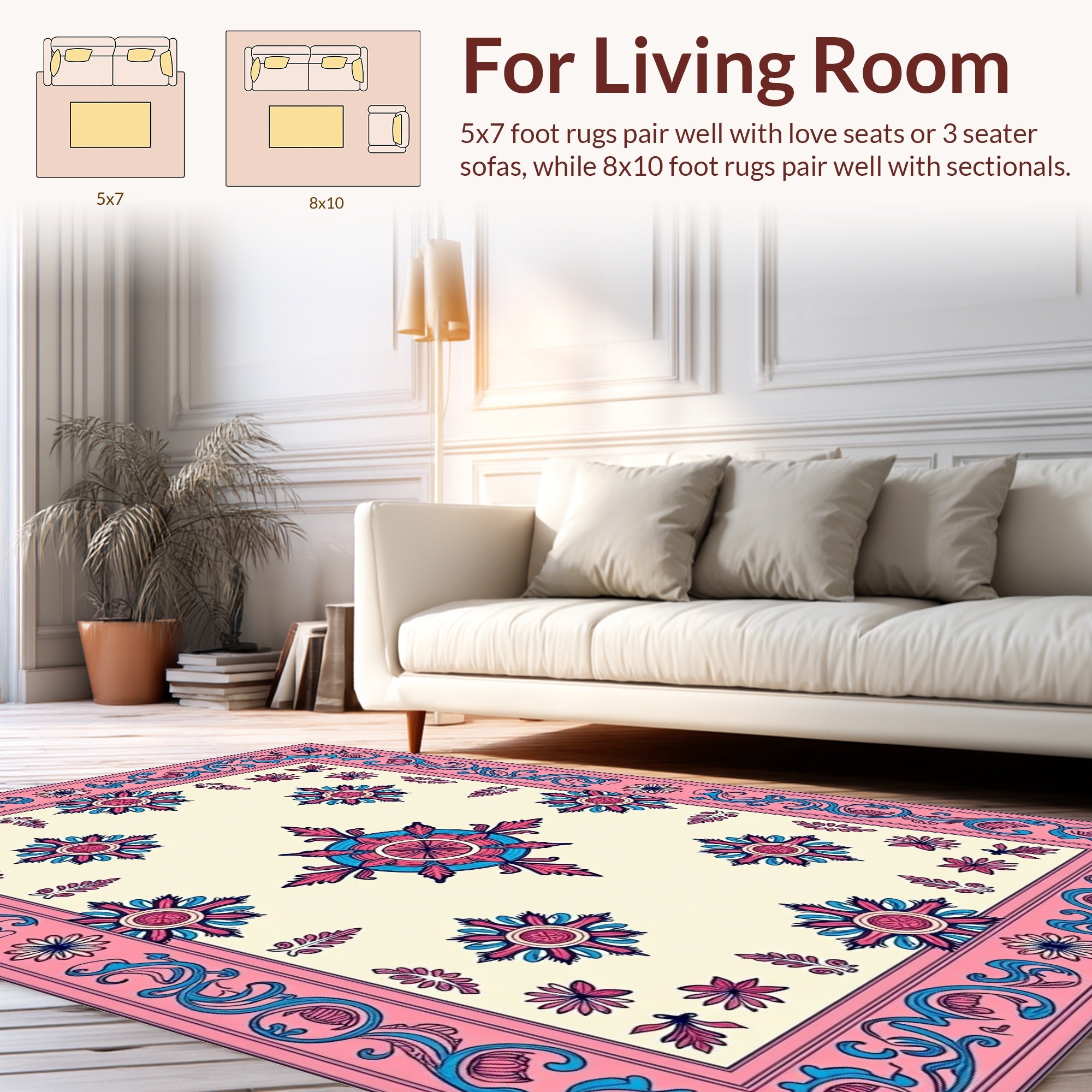 Pink Blue Floral Medallion Textile Rug
